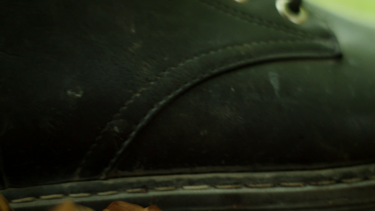 Close-up of dirty black boots