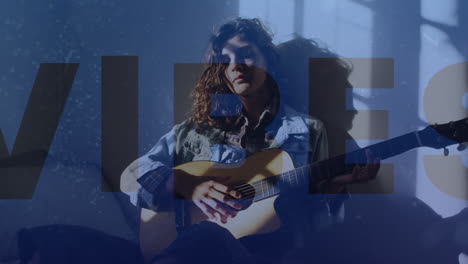 animación del texto de mega venta cortado de fondo azul, sobre la ropa colgada en el riel