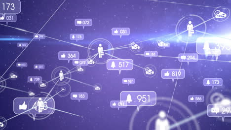 social media notifications and connections animation over network of people icons