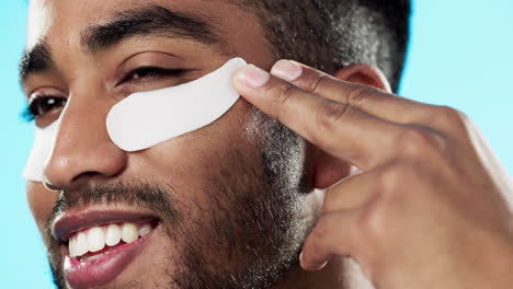 Skincare,-face-or-man-with-eye-patch-for-anti