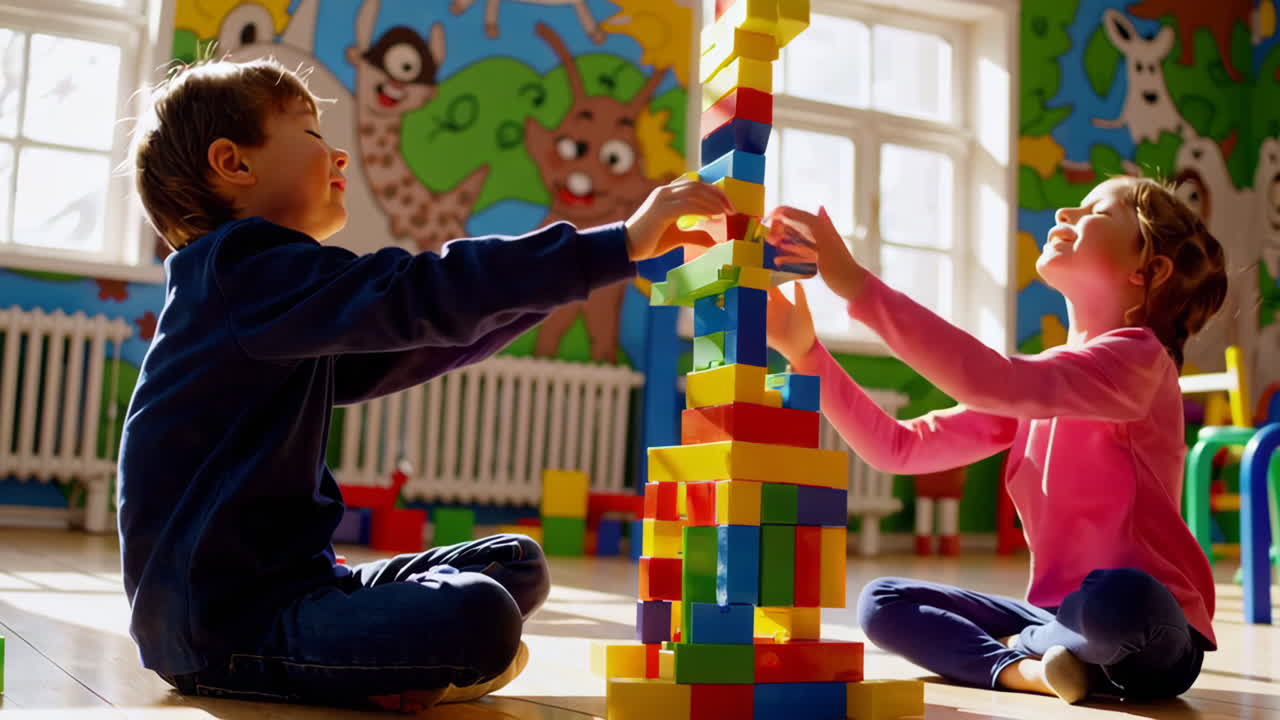 블록으로 놀고 있는 아이들