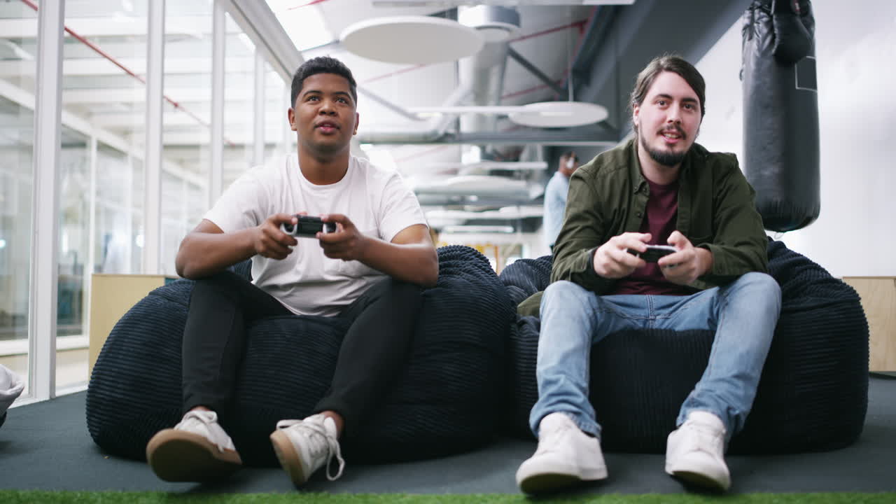 Friends Gaming in Modern Office