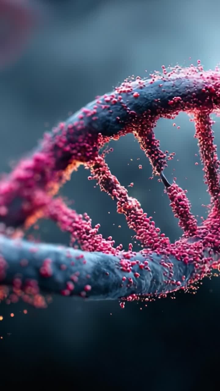 Esplorazione ravvicinata della struttura del DNA: l'elegante elica e le sue complessità rivelate attraverso dettagli microscopici colorati e moderne tecniche di visualizzazione