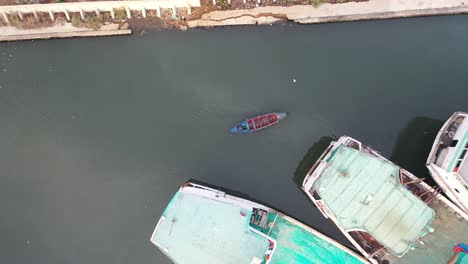 aerial view of a canal with boats and ships