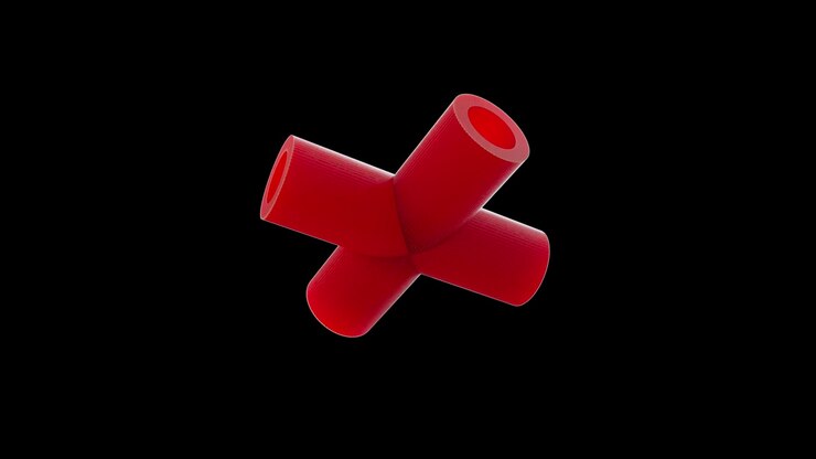 Rotating Red 3D Cross Shape on Black Background