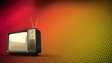 Animation-of-retro-tv-over-red-and-yellow-dots-background