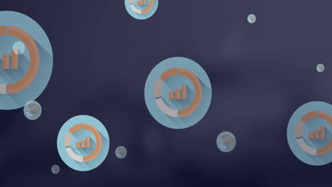 animation of multiple bar graph icons floating against grey background