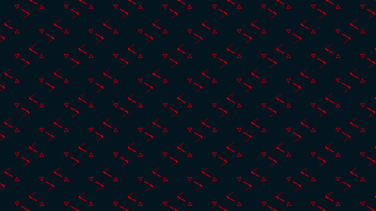Retro red triangles animate in a hypnotic loop on a dark blue backdrop.