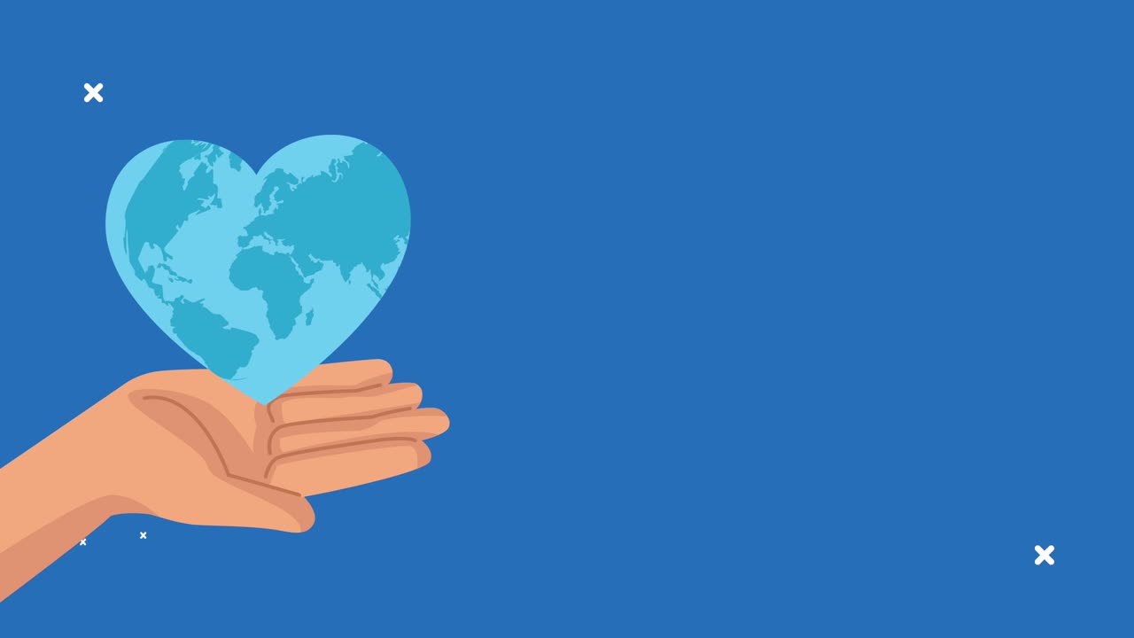animación del día mundial del corazón con la mano levantando la tierra con forma de corazón