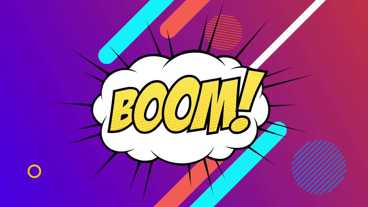 animación de cómic 5 opciones de texto sobre múltiples burbujas de habla cómica con efectos de sonido cómic textos