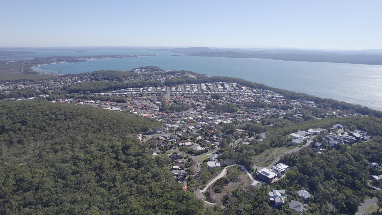Panorama Mozzafiato di Port Stephens e del Fiume Karuah dal Gan Gan Lookout nel Nuovo Galles del Sud, Australia