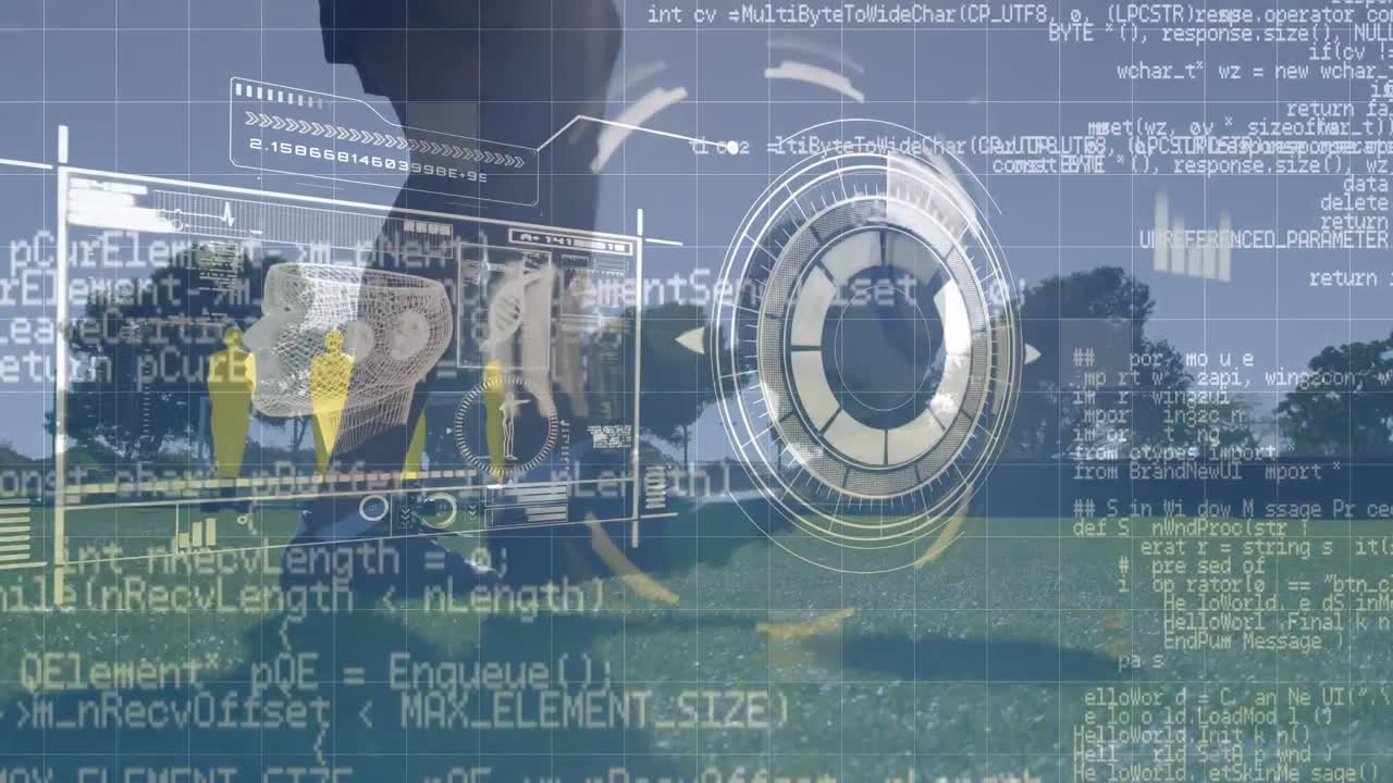 두 인종의 남성 축구 선수의 다리에 대한 다양한 데이터 처리 애니메이션