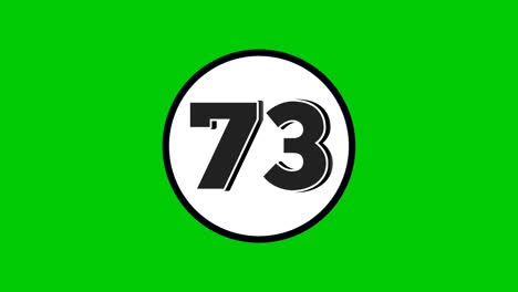 number 73 symbol sign animation motion graphics cartoon black color on green screen background.numbers in white circle suitable for video elements