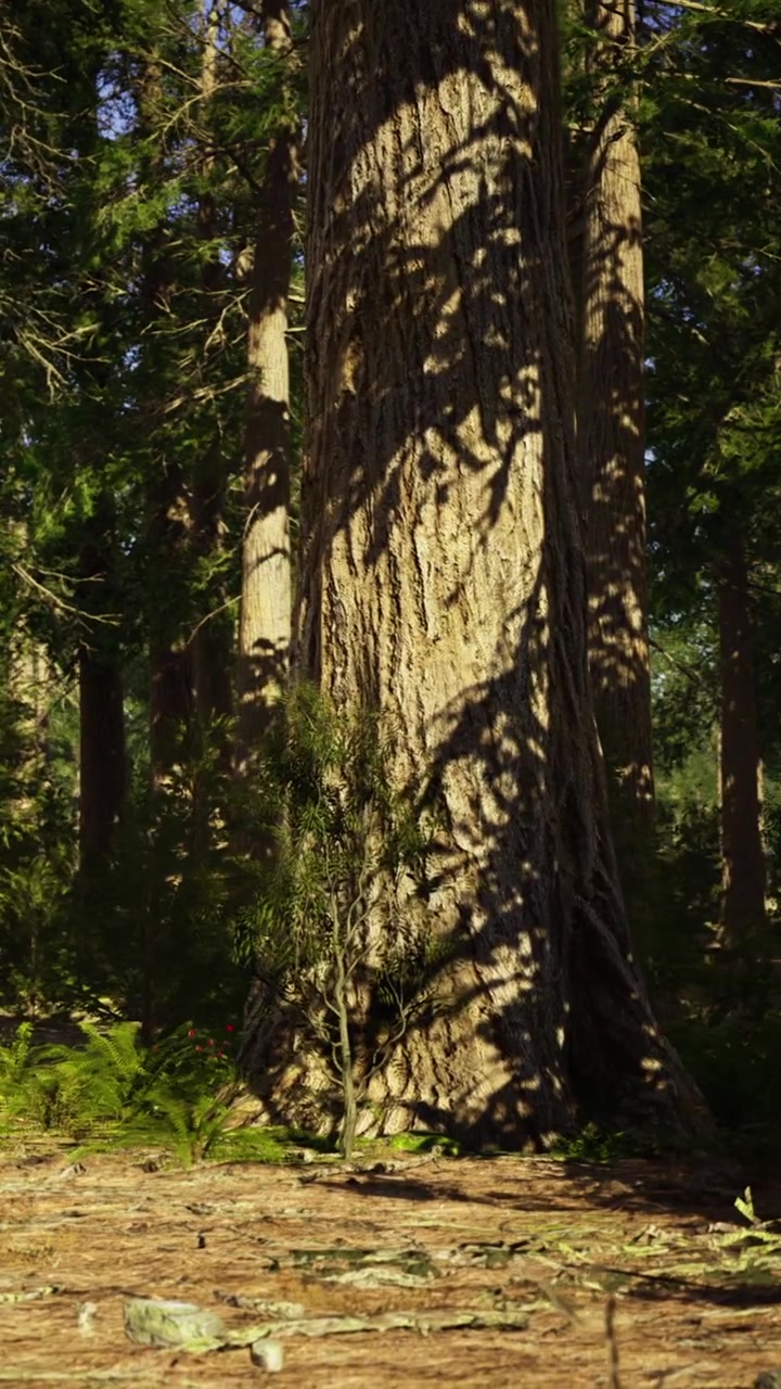 La luce solare splende attraverso gli alberi in una foresta durante una giornata luminosa nella natura.