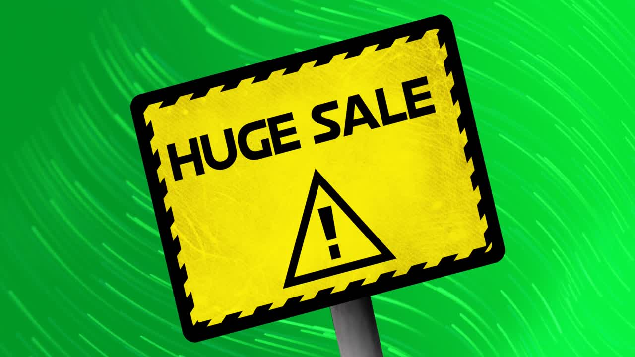 선과 함께 녹색 배경에 표지판에 거대한 판매의 애니메이션