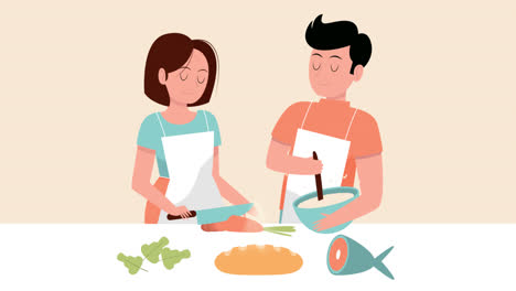 couple cooking together