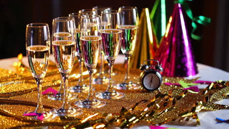 new year's eve celebration with champagne and party decorations