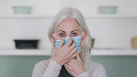 portrait of senior caucasian woman wearing face mask