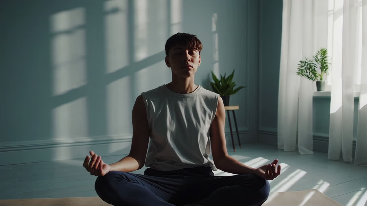Young Person Meditating in a Room