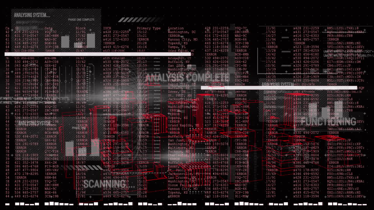 검은색 배경 위의 데이터 처리 애니메이션