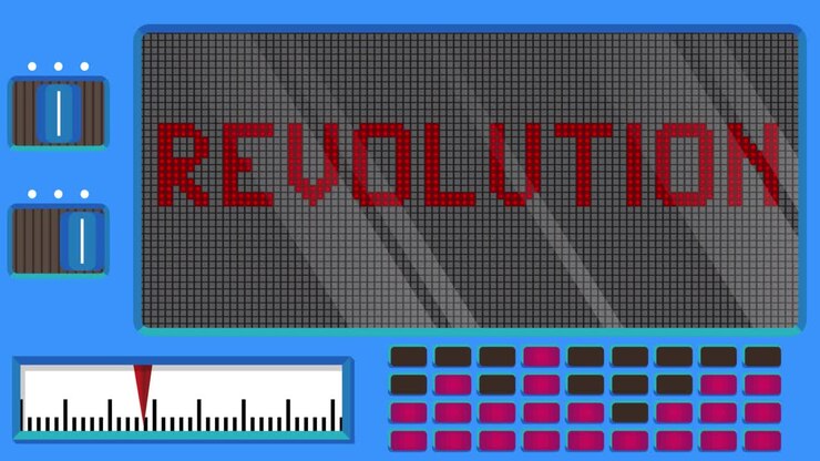 Revolution text on a Digital Led Panel.