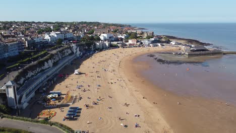 broadstairs kent seaside town and beach sunny day drone aerial view