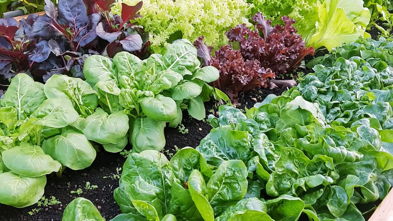 A vegetable garden with various leafy greens