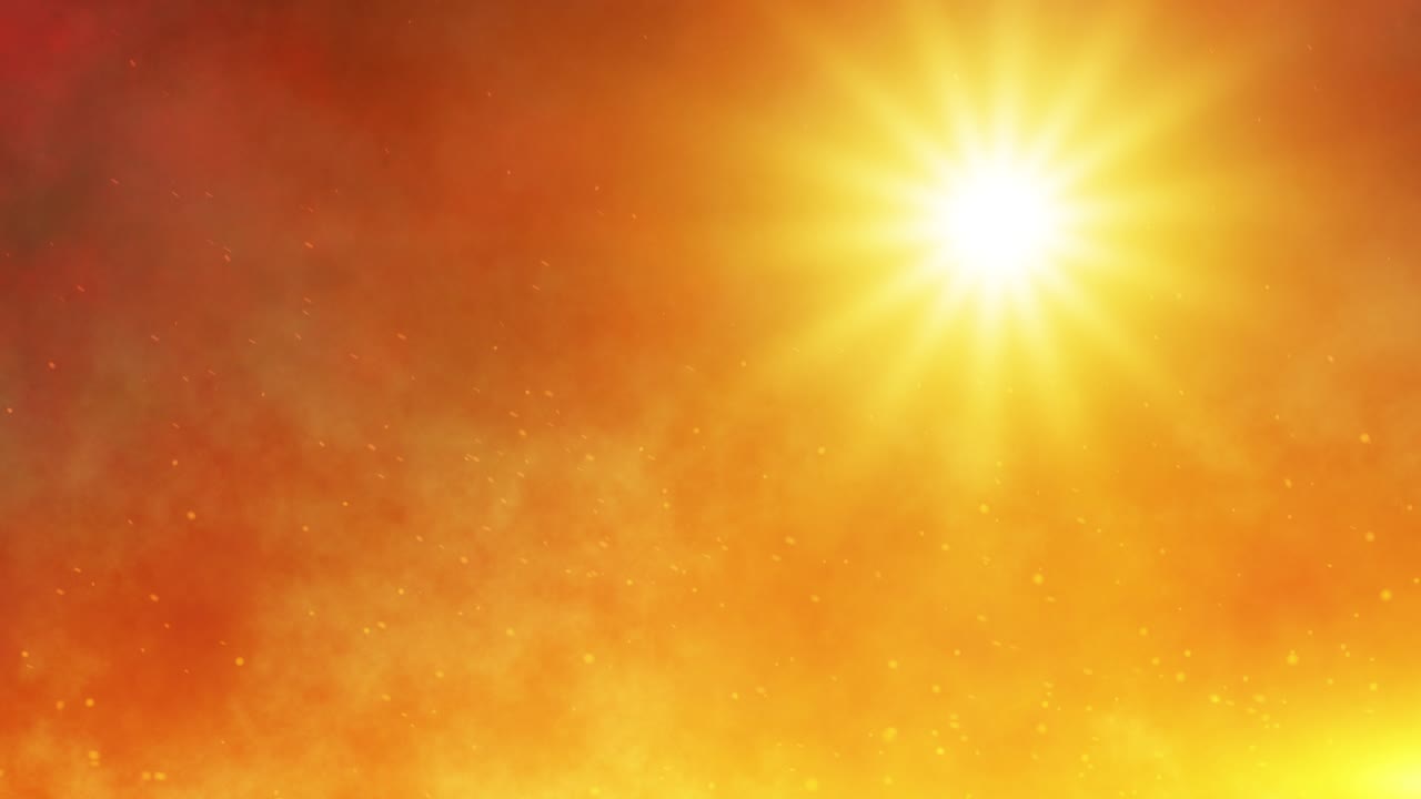 Scorching heat wave: Intense solar radiation during extreme weather - intensely bright sun dominates a blazing orange and yellow sky