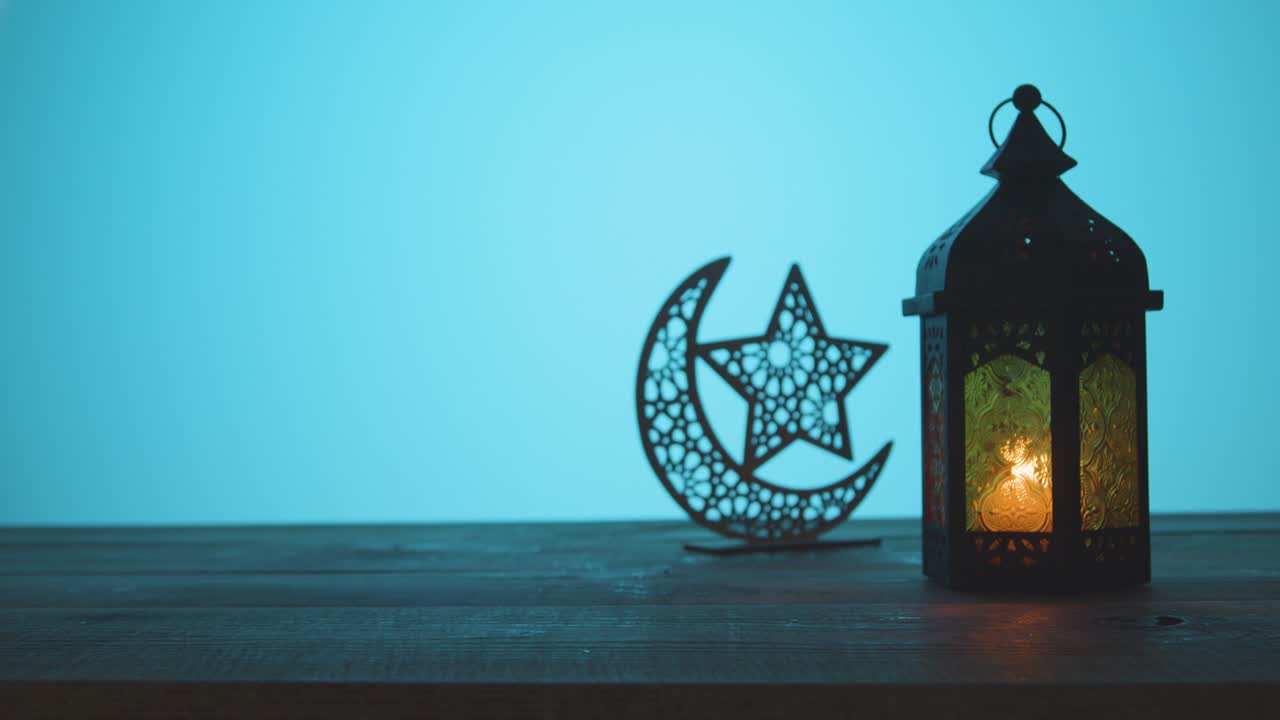 Tracking Shot Of Lantern And Symbolic Star And Crescent With Copy Space ...