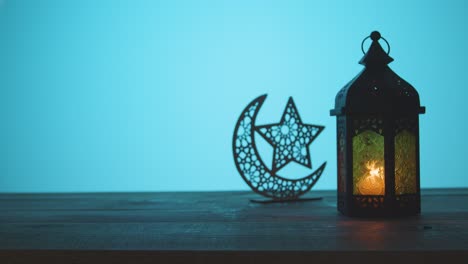 tracking shot of lantern and symbolic star and crescent with copy space