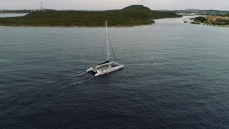 sailboat at santa barbara beach on the dutch caribbean island of curaçao, located at the southeast of island