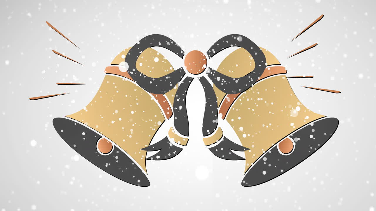 Animation of snow falling over bells on white background at christmas