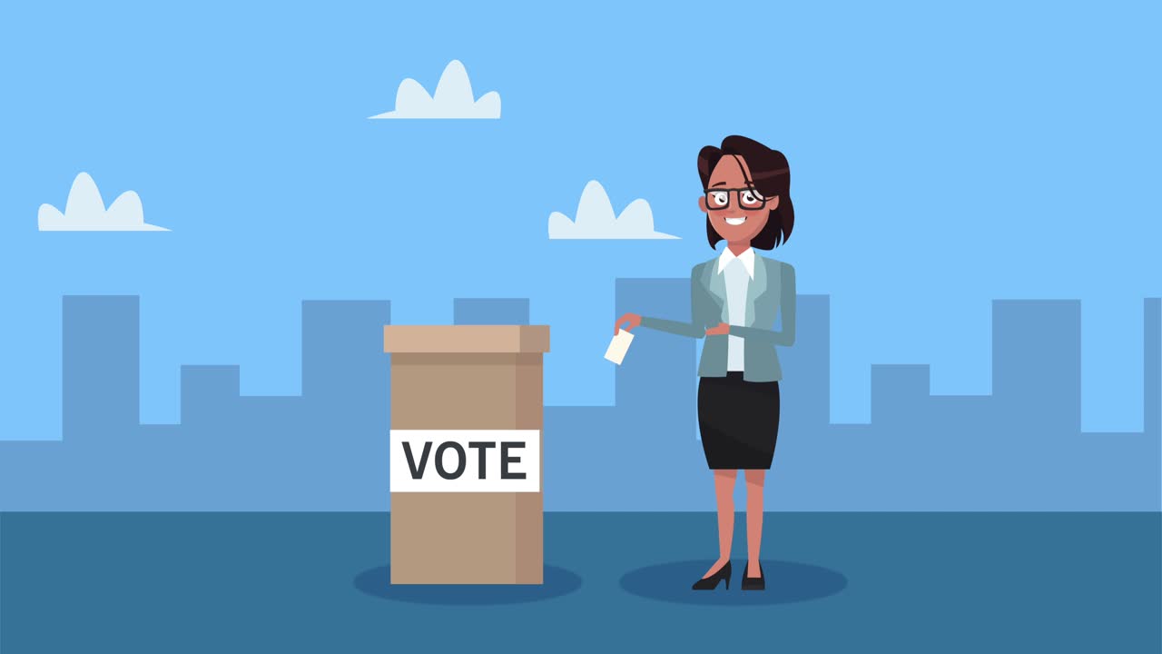 투표 상자를 가진 여성 후보자