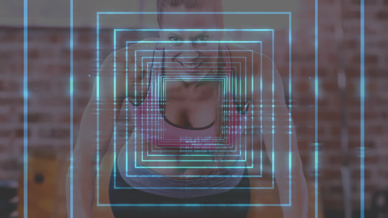 animación de un túnel brillante sobre una mujer haciendo ejercicio