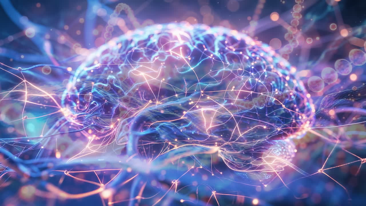 Abstract Digital Brain with Glowing Neural Connections