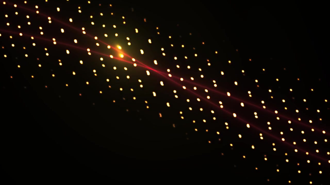 Abstracte bewegende achtergrond met gloeiende gouden stippen en rode lichtgolven