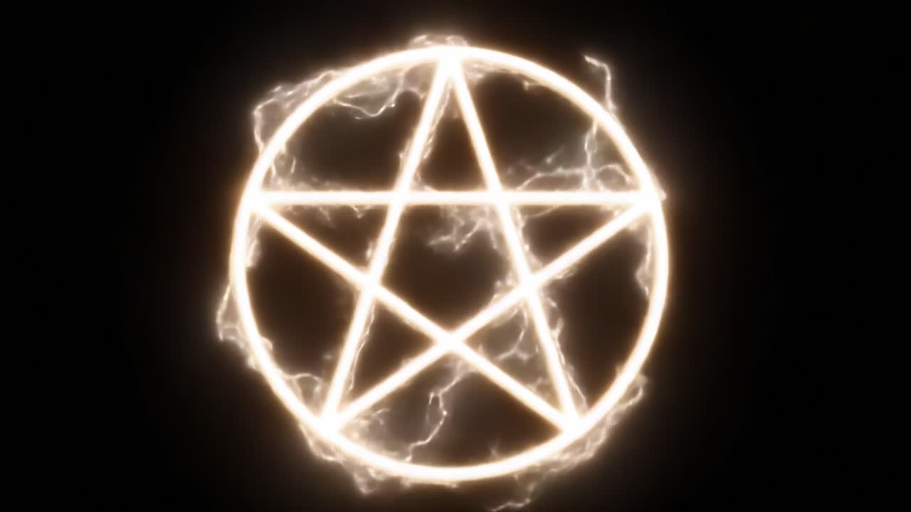 Simbol Pentagram Bercahaya Dikelilingi Energi Listrik, Menciptakan Suasana Misterius Sihir dan Spiritualitas dalam Karya Seni yang Memikat