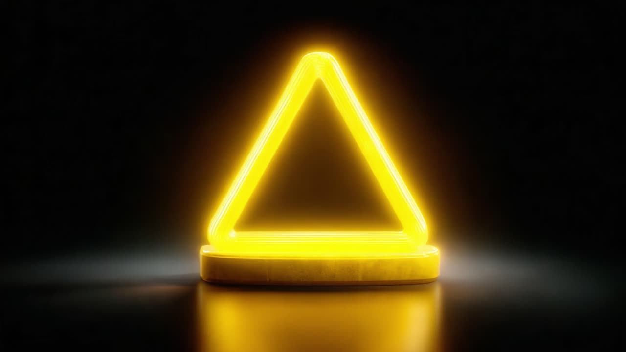 Illuminated Yellow Triangle Shape on Black Background, Radiating Light and Creating a Striking Contrast, Showcasing an Elegant Modern Design with Vibrant Colors