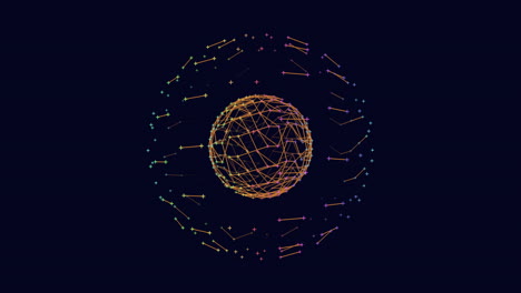 Bewegung-Orange-Futuristische-Kugel-Mit-Punkten-Und-Linien-Im-Dunklen-Raum