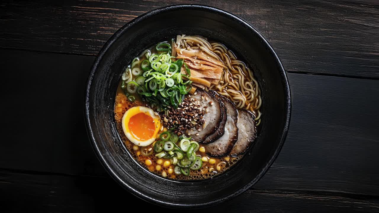 delicioso tazón de ramen japonés con rebanadas de huevo y cerdo