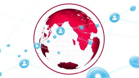 animation of network of connections with icons over globe