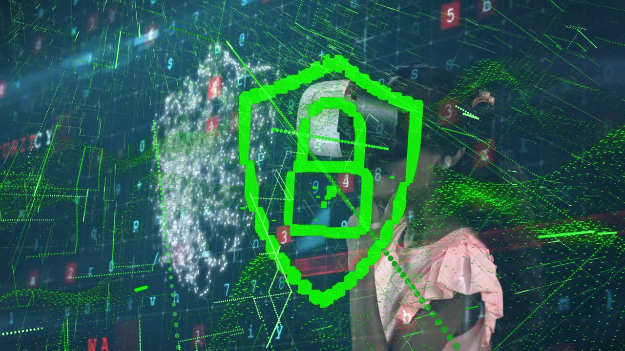 vr 헤드과 디지털 록에서 두 인종의 소녀를 통해 연결의 애니메이션