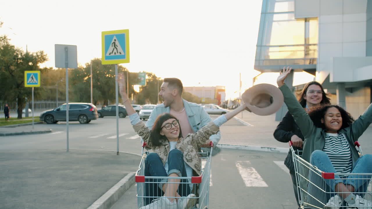 Friends Riding Shopping Carts