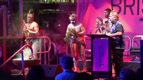 the opening ceremony of brisbane festival, brisfest celebration commence with jumoo, a special smoking ceremony perform by the first nations people.