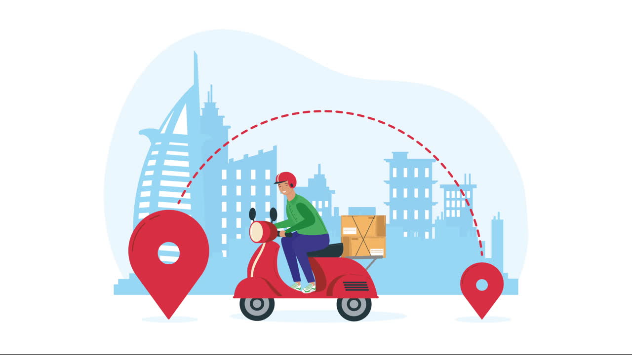 Delivery service in motorcycle animation | Premium Stock Video Footage