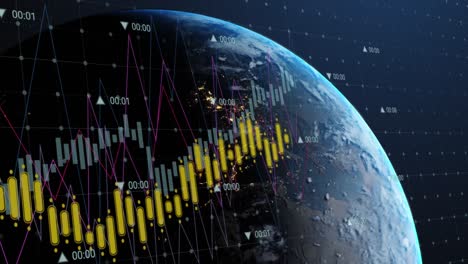 animation of financial data processing over globe