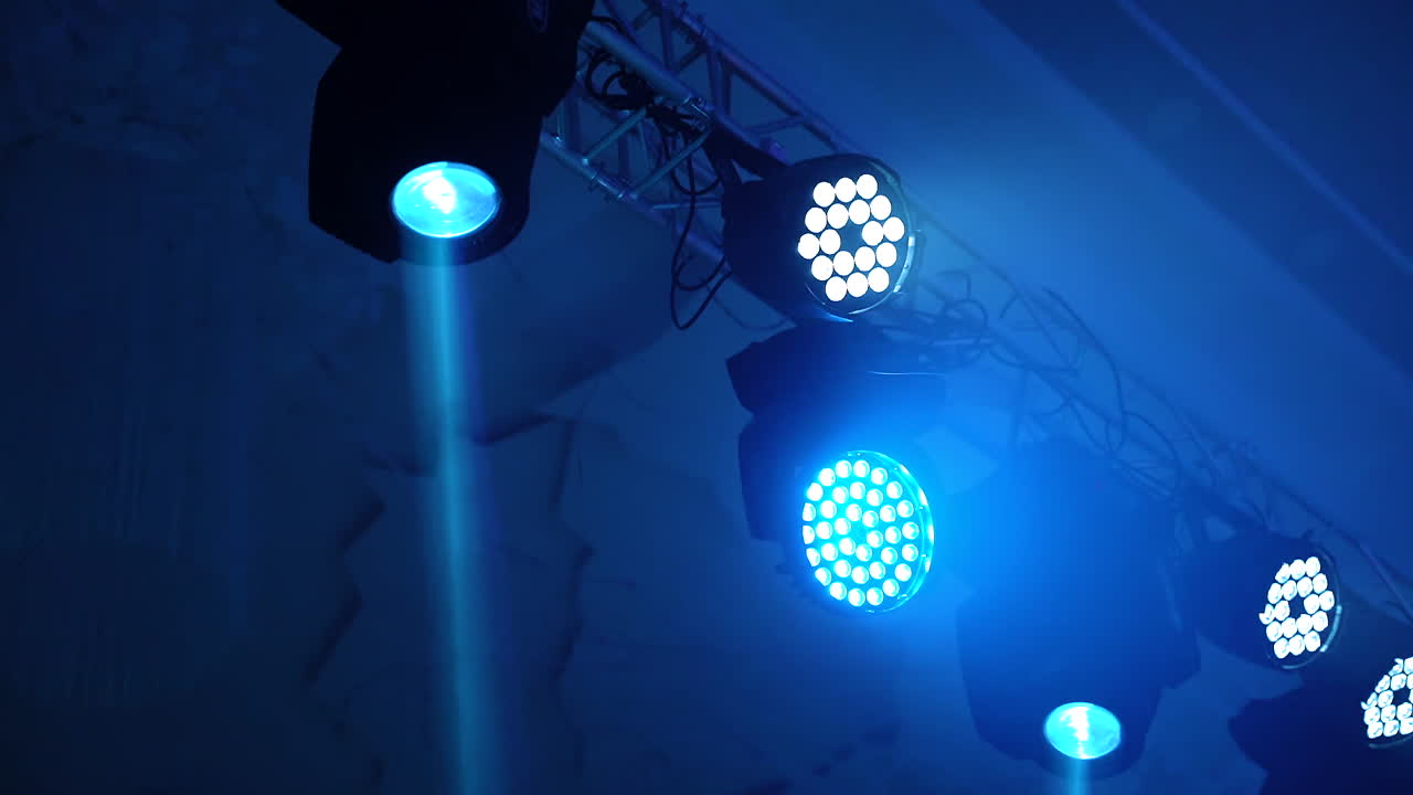 View of concert lighting. Close up view of lighting concert spotlight on stage