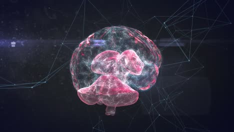Animation-of-digital-screen-with-brain,-connections-and-red-shapes