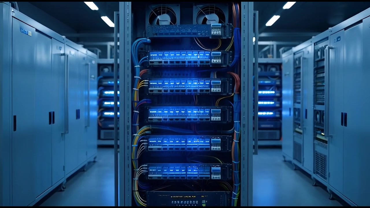 Close-up of a Server Rack in a Modern Data Center