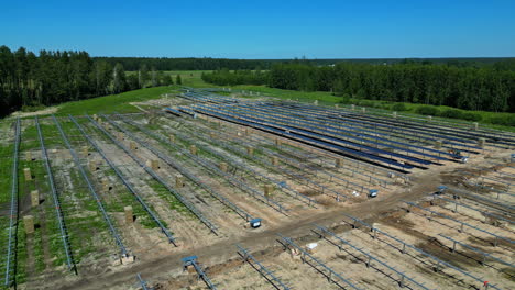 preparing massive field to construct solar panels, aerial view